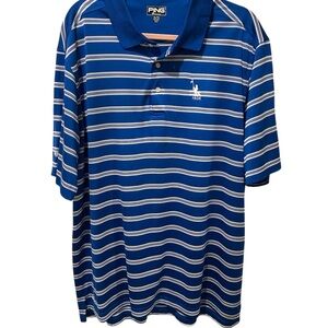 PING Men's Blue Striped Polo Shirt with Country Club Logo XL